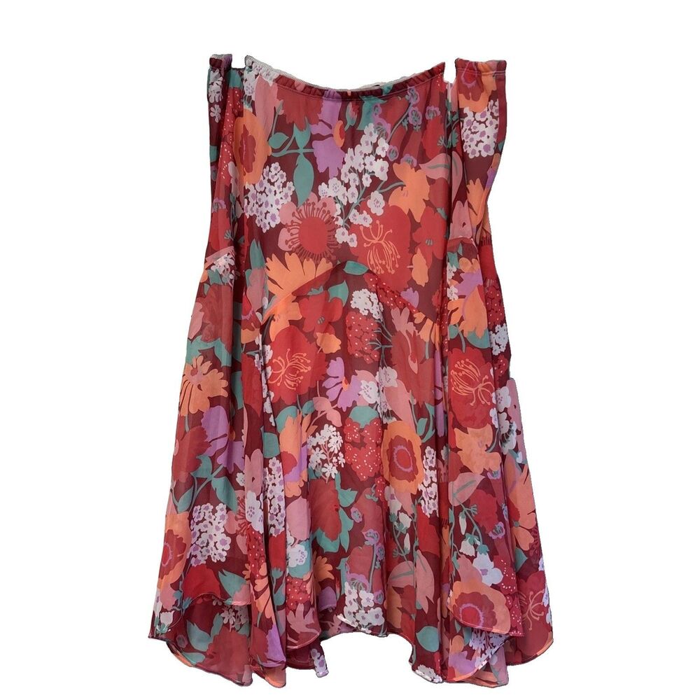 Bob Mackie Floral Handkerchief Hem Skirt Red Orange Wearable Art 1X Lined Colors